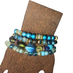 Blue Tidal Wave Stackable Bracelet (W/Jasper)-NWT-7.5 inches